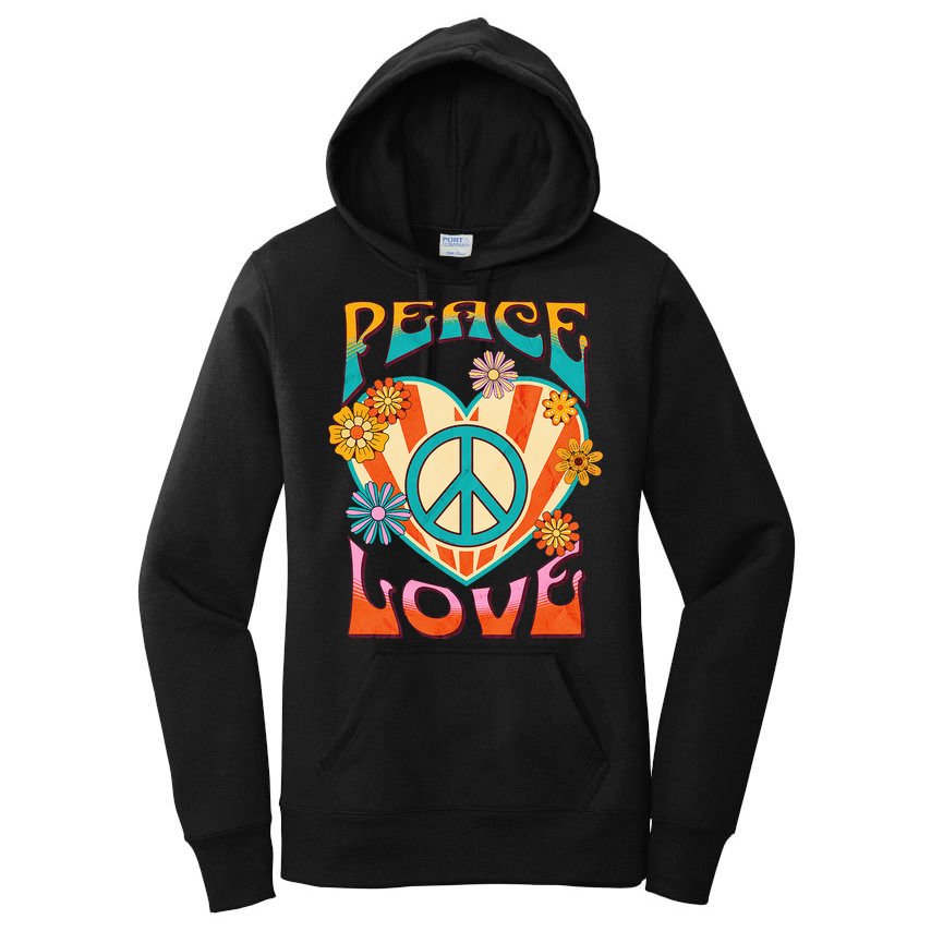 Retro Peace Love Peace Sign 60s 70s Hippie Style Women's Pullover Hoodie