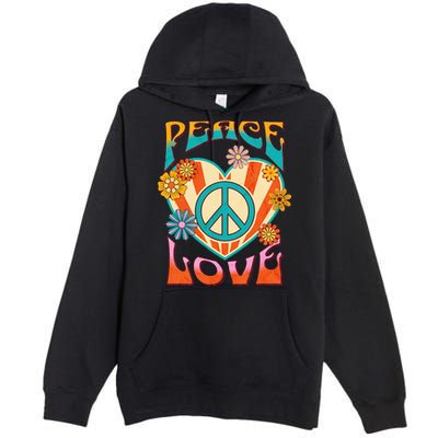 Retro Peace Love Peace Sign 60s 70s Hippie Style Premium Pullover Hoodie
