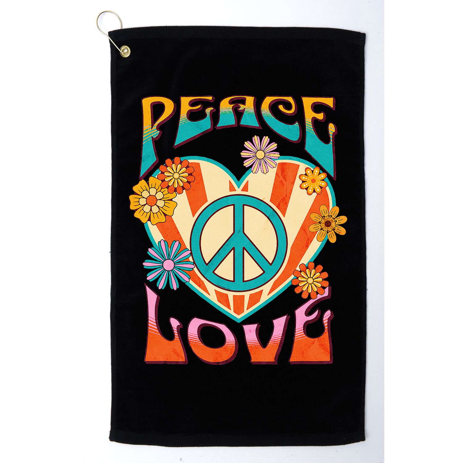 Retro Peace Love Peace Sign 60s 70s Hippie Style Golf Towel