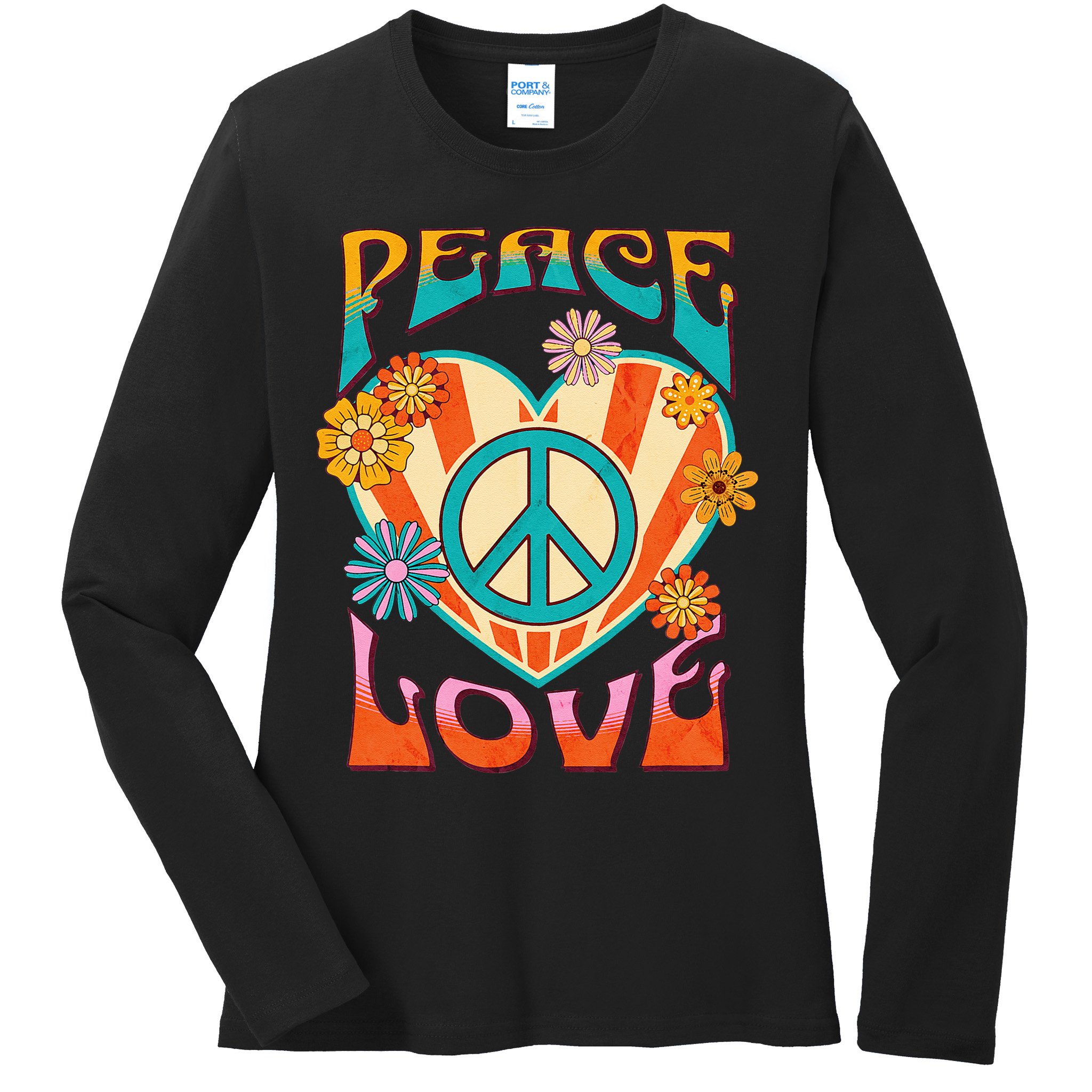 Retro Peace Love Peace Sign 60s 70s Hippie Style Ladies Long Sleeve Shirt