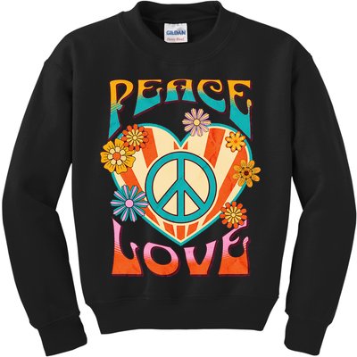 Retro Peace Love Peace Sign 60s 70s Hippie Style Kids Sweatshirt