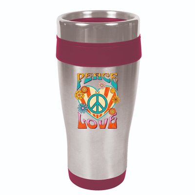 Retro Peace Love Peace Sign 60s 70s Hippie Style 16oz Travel Tumbler