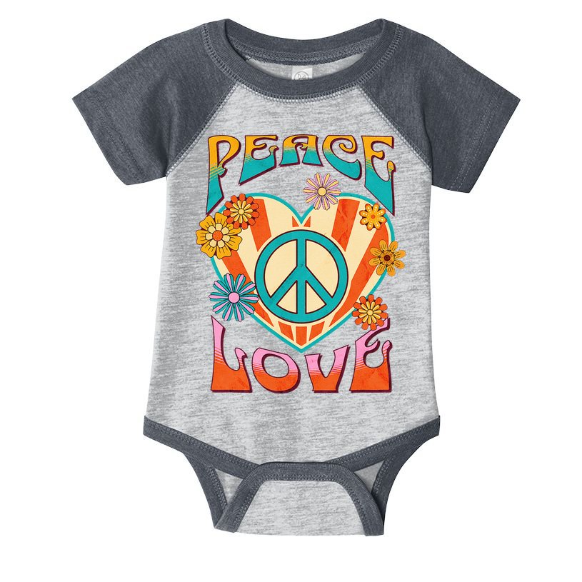 Retro Peace Love Peace Sign 60s 70s Hippie Style Infant Baby Jersey Bodysuit