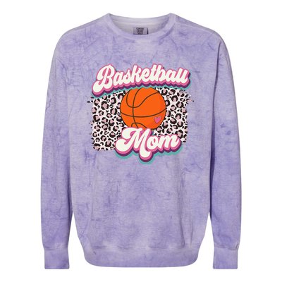 Retro Pink Leopard Basketball Mom Mother's Day Sport Mama Colorblast Crewneck Sweatshirt