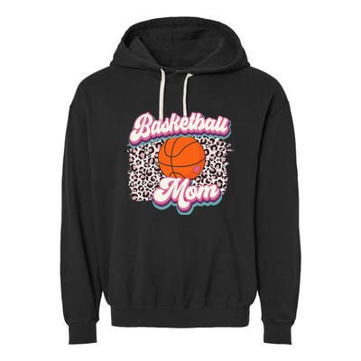 Retro Pink Leopard Basketball Mom Mother's Day Sport Mama Garment-Dyed Fleece Hoodie