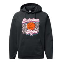 Retro Pink Leopard Basketball Mom Mother's Day Sport Mama Performance Fleece Hoodie