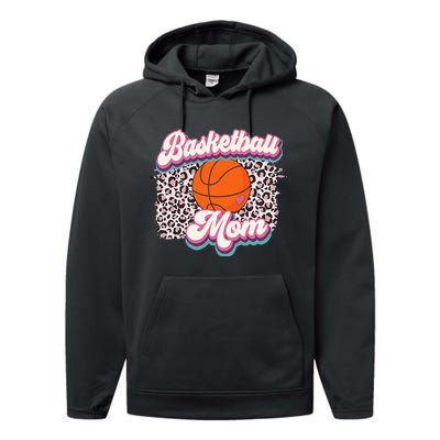 Retro Pink Leopard Basketball Mom Mother's Day Sport Mama Performance Fleece Hoodie