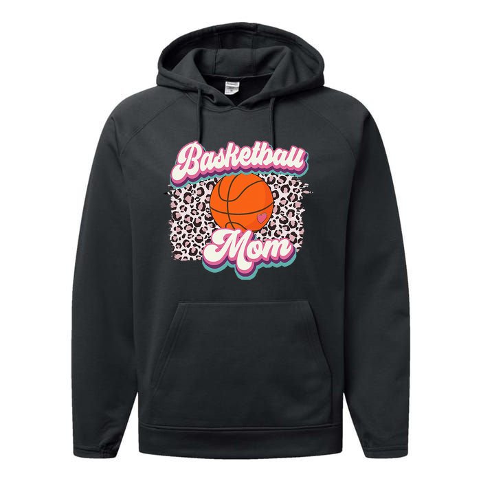 Retro Pink Leopard Basketball Mom Mother's Day Sport Mama Performance Fleece Hoodie