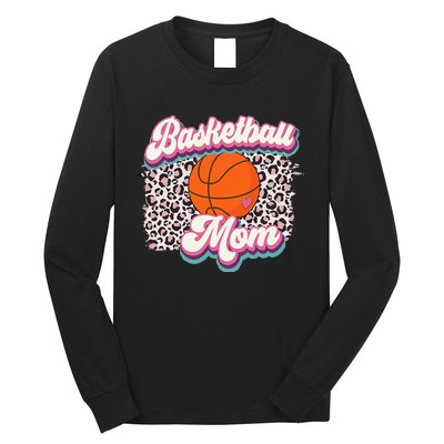 Retro Pink Leopard Basketball Mom Mother's Day Sport Mama Long Sleeve Shirt