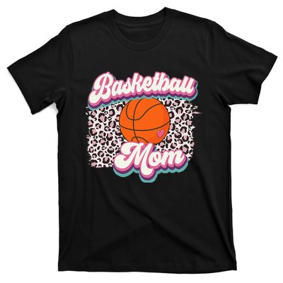 Retro Pink Leopard Basketball Mom Mother's Day Sport Mama T-Shirt