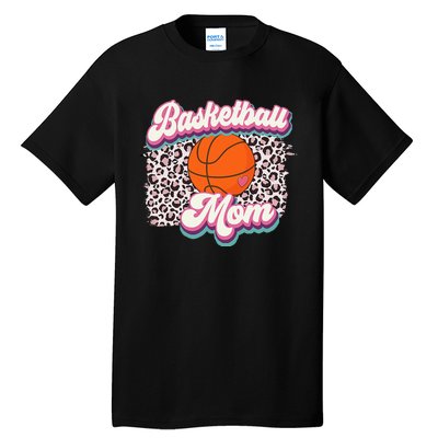 Retro Pink Leopard Basketball Mom Mother's Day Sport Mama Tall T-Shirt