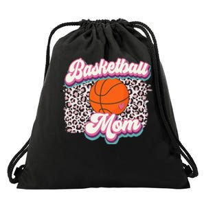 Retro Pink Leopard Basketball Mom Mother's Day Sport Mama Drawstring Bag