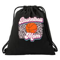 Retro Pink Leopard Basketball Mom Mother's Day Sport Mama Drawstring Bag