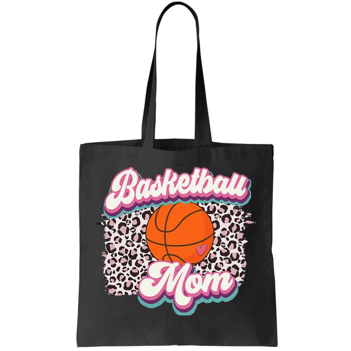 Retro Pink Leopard Basketball Mom Mother's Day Sport Mama Tote Bag