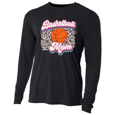 Retro Pink Leopard Basketball Mom Mother's Day Sport Mama Cooling Performance Long Sleeve Crew