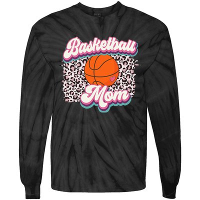 Retro Pink Leopard Basketball Mom Mother's Day Sport Mama Tie-Dye Long Sleeve Shirt