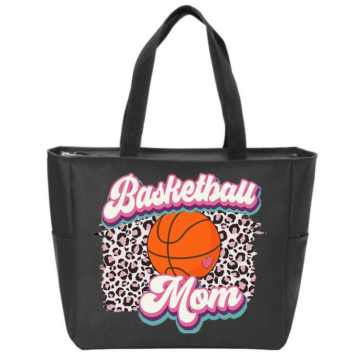 Retro Pink Leopard Basketball Mom Mother's Day Sport Mama Zip Tote Bag