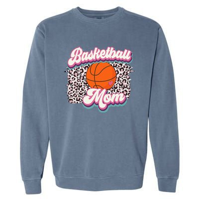 Retro Pink Leopard Basketball Mom Mother's Day Sport Mama Garment-Dyed Sweatshirt