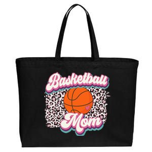 Retro Pink Leopard Basketball Mom Mother's Day Sport Mama Cotton Canvas Jumbo Tote