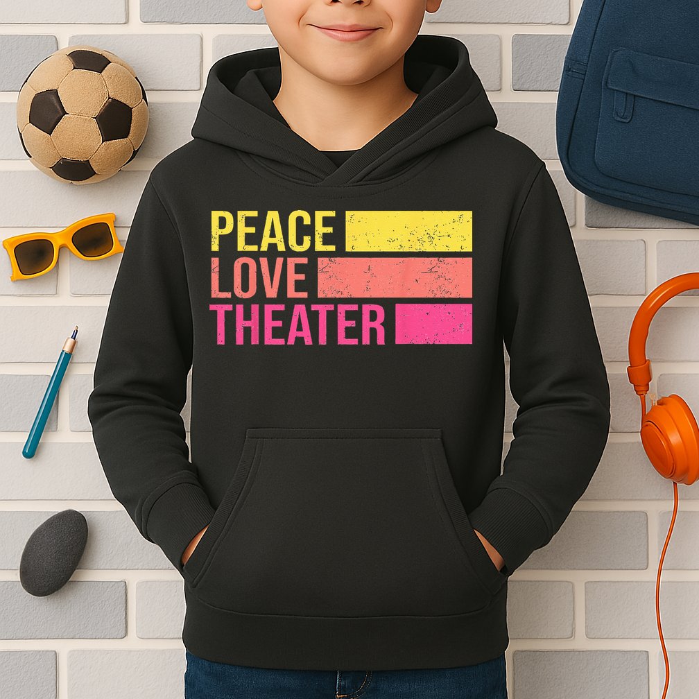 Retro Peace Love Theater For Actor & Actress Kids Hoodie