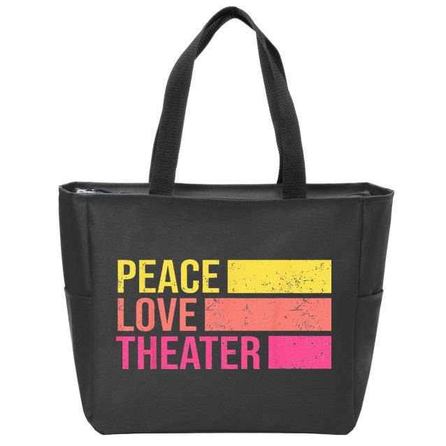 Retro Peace Love Theater For Actor & Actress Zip Tote Bag