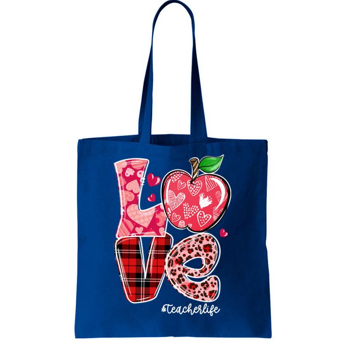 Red Plaid Love Teacher Life Happy Valentine's Day Gift Tote Bag