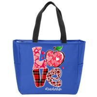 Red Plaid Love Teacher Life Happy Valentine's Day Gift Zip Tote Bag