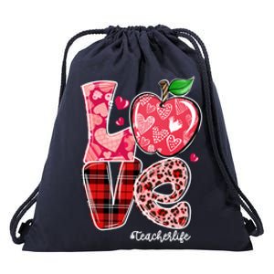 Red Plaid Love Teacher Life Happy Valentine's Day Gift Drawstring Bag