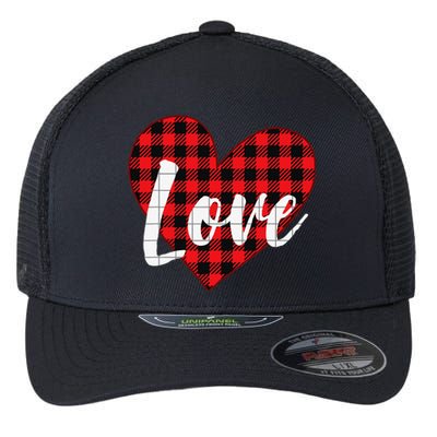 Red Plaid LOVE Heart Happy Valentine's Day Gifts Flexfit Unipanel Trucker Cap