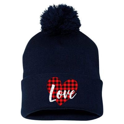 Red Plaid LOVE Heart Happy Valentine's Day Gifts Pom Pom 12in Knit Beanie