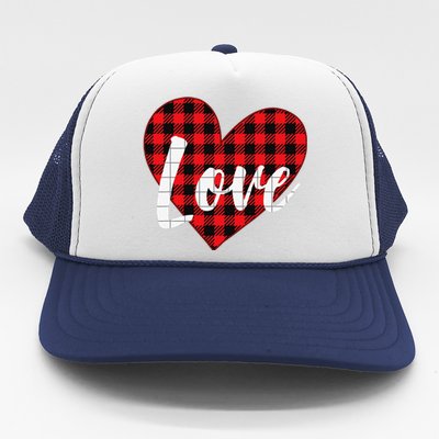 Red Plaid LOVE Heart Happy Valentine's Day Gifts Trucker Hat