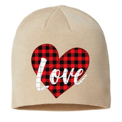 Red Plaid LOVE Heart Happy Valentine's Day Gifts Sustainable Beanie