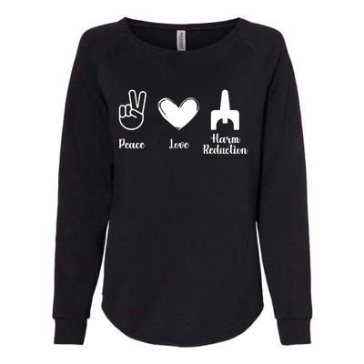 Retro Peace Love Harm Reduction Overdose Awareness Nurse Womens California Wash Sweatshirt