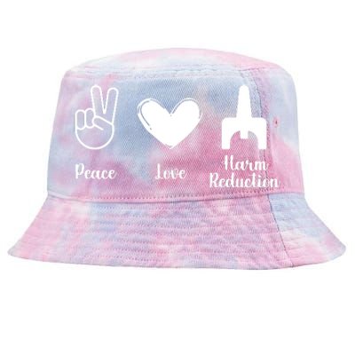 Retro Peace Love Harm Reduction Overdose Awareness Nurse Tie-Dyed Bucket Hat