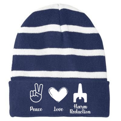 Retro Peace Love Harm Reduction Overdose Awareness Nurse Striped Beanie with Solid Band