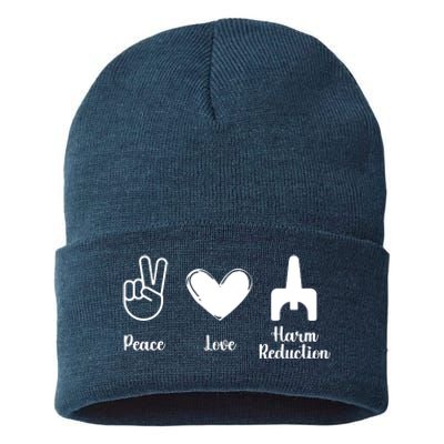 Retro Peace Love Harm Reduction Overdose Awareness Nurse Sustainable Knit Beanie