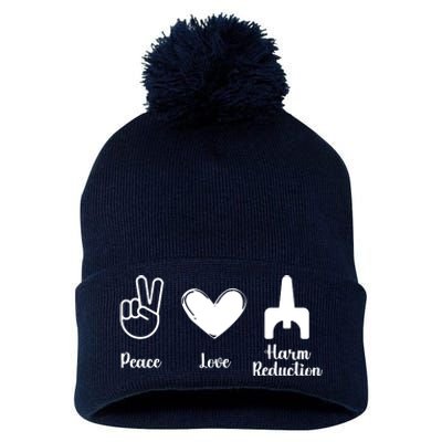 Retro Peace Love Harm Reduction Overdose Awareness Nurse Pom Pom 12in Knit Beanie