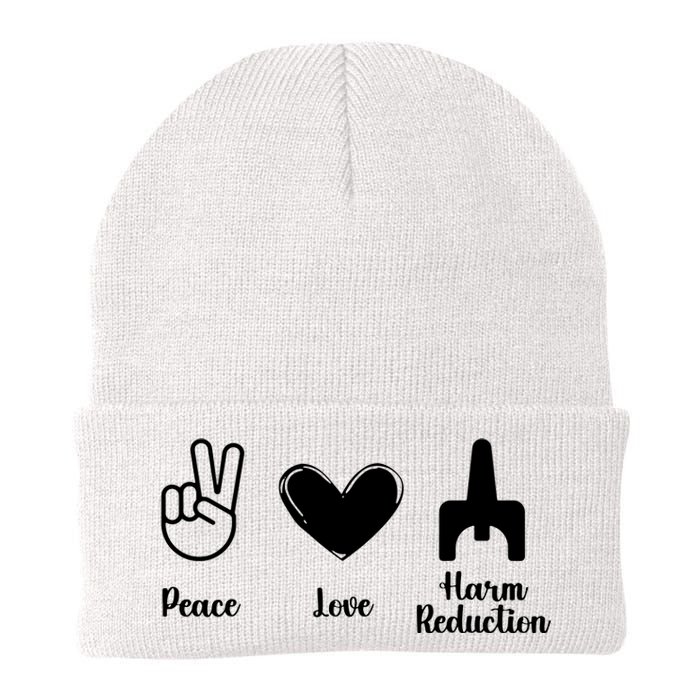 Retro Peace Love Harm Reduction Overdose Awareness Nurse Knit Cap Winter Beanie