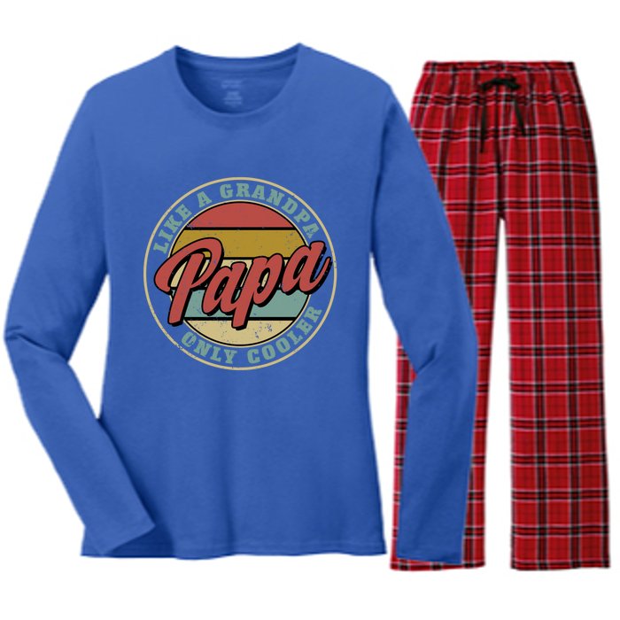 Retro Papa Like A Grandpa Only Cooler Vintage Fathers Day Gift Women's Long Sleeve Flannel Pajama Set 