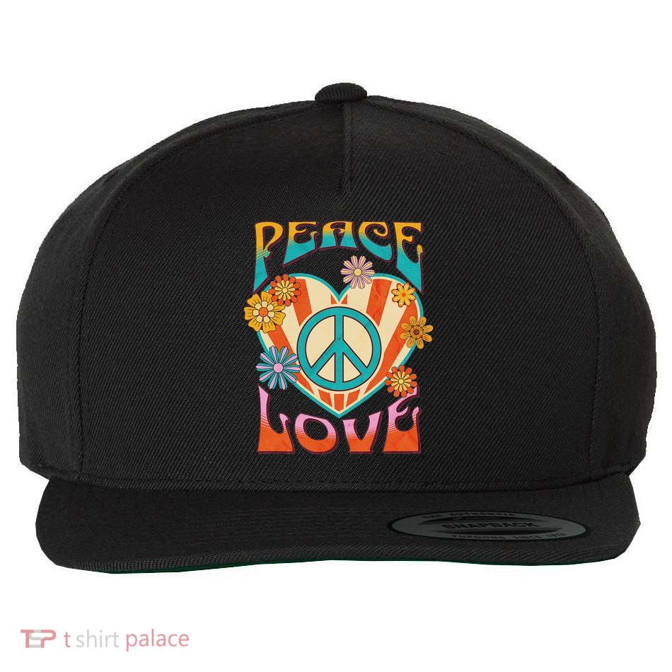 Retro Peace Love Peace Sign 60s 70s Hippie Style Wool Snapback Cap
