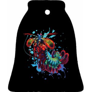 Rainbow Peacock Mantis Shrimp Ceramic Bell Ornament