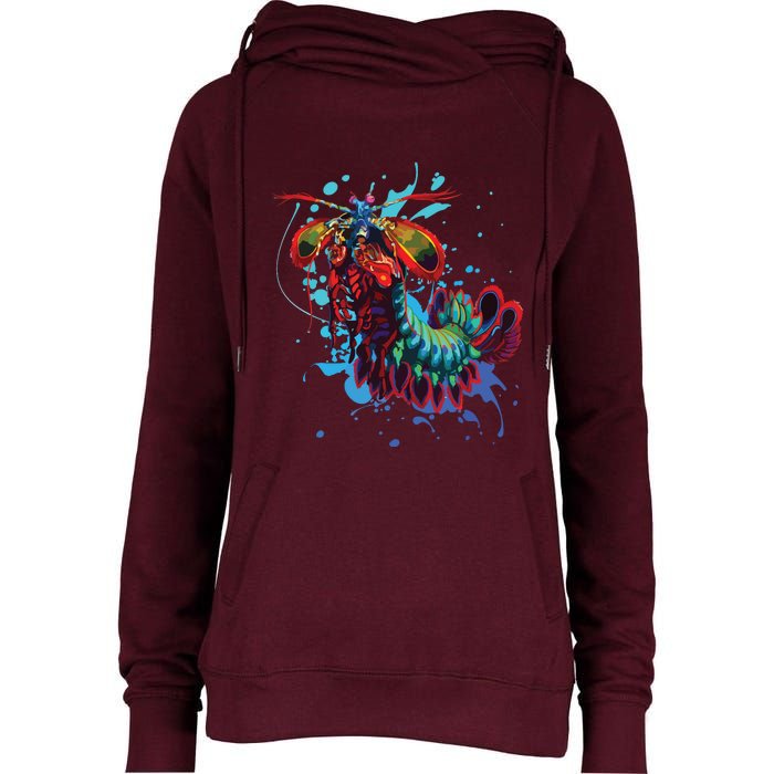 Rainbow Peacock Mantis Shrimp Womens Funnel Neck Pullover Hood