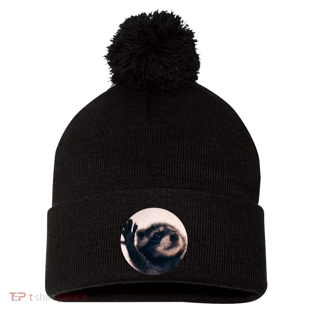 Raccoon Pedro Meme Vibing On Song Pom Pom 12in Knit Beanie