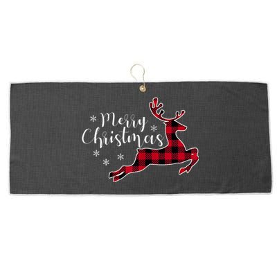 Red Plaid Merry Christmas Letter Reindeer Snowflake Buffalo Large Microfiber Waffle Golf Towel