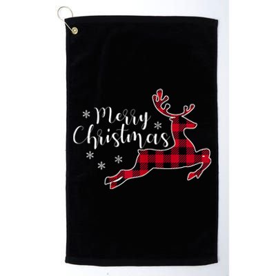 Red Plaid Merry Christmas Letter Reindeer Snowflake Buffalo Platinum Collection Golf Towel