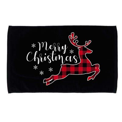 Red Plaid Merry Christmas Letter Reindeer Snowflake Buffalo Microfiber Hand Towel