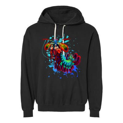 Rainbow Peacock Mantis Shrimp Blue Splash Garment-Dyed Fleece Hoodie