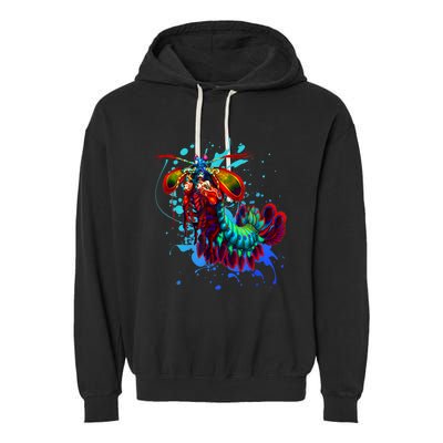 Rainbow Peacock Mantis Shrimp Blue Splash Garment-Dyed Fleece Hoodie