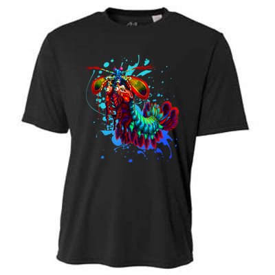 Rainbow Peacock Mantis Shrimp Blue Splash Cooling Performance Crew T-Shirt