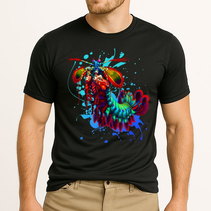 Rainbow Peacock Mantis Shrimp Blue Splash Cooling Performance Crew T-Shirt